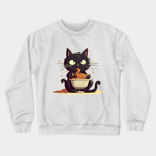 cat eating spaghetti Crewneck Sweatshirt by adigitaldreamer